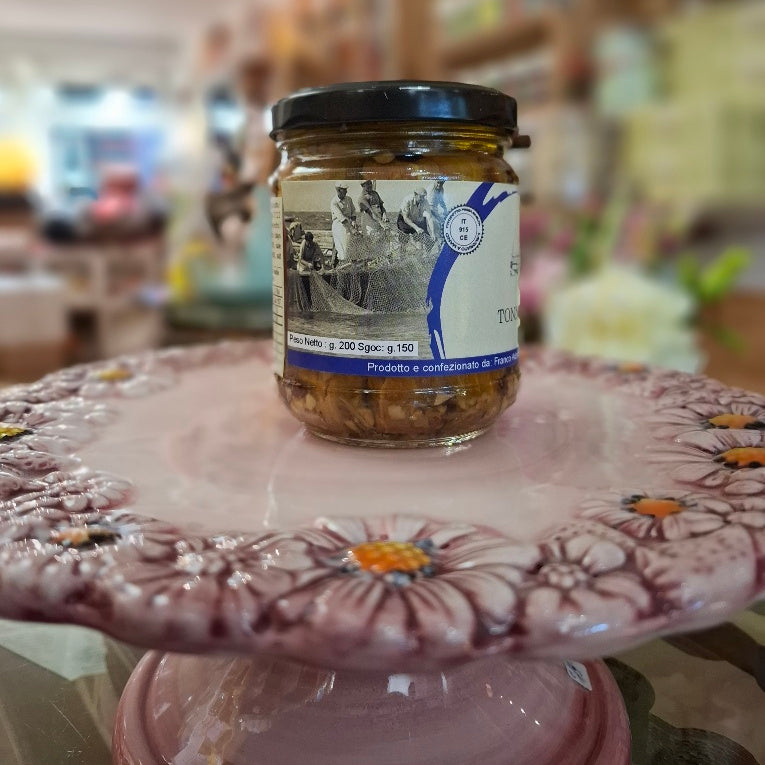 Fisch - Antipasto Thunfisch mit Pistazieen in Olivenöl, Adelfio, Marzamemi, Sizilien