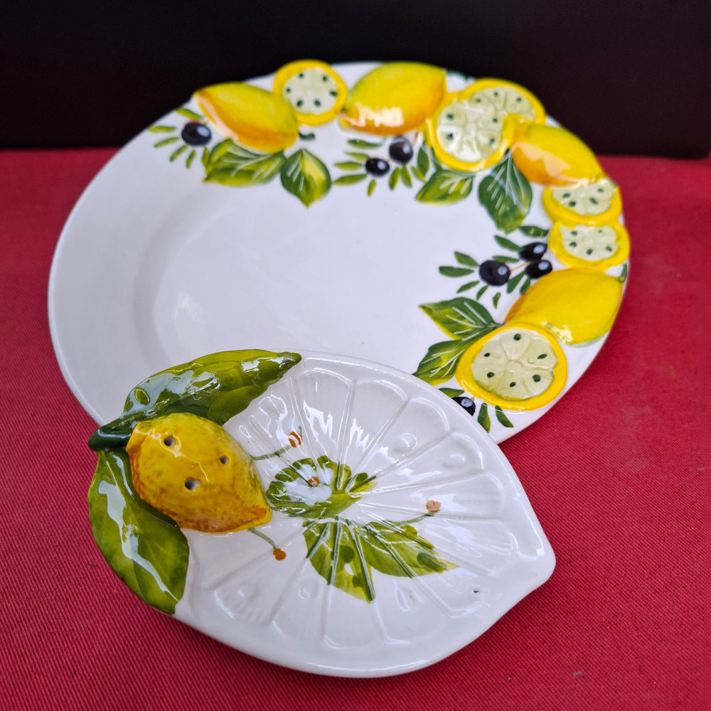 Keramikset - Antipastiset Ovale Teller Design Zitronen Oliven & Schale (klein) Design Zitronen -, Handarbeit aus Italien