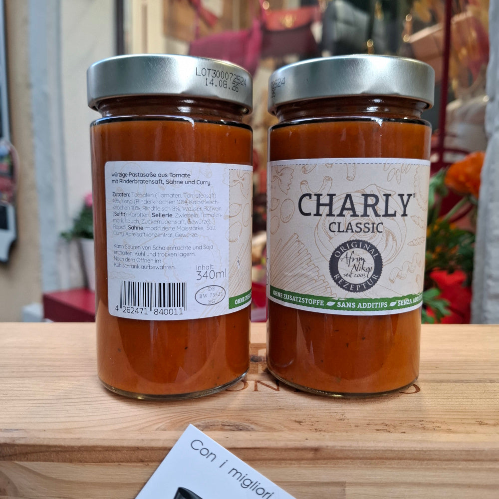 Sauce- CHARLY Classic - Würzige Pastasauce aus Tomaten, mit Rinderbratensaft, Sahne & Curry 2er Glas Angebot