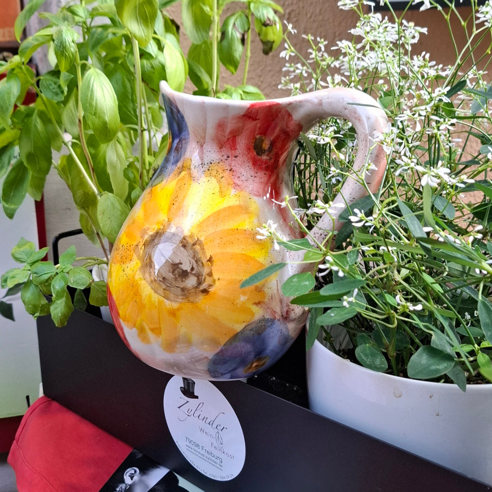 Keramik Karaffe ( H. 18 cm.ca. 1.25 lt. ) Design Mix Flower - Handarbeit aus Italien