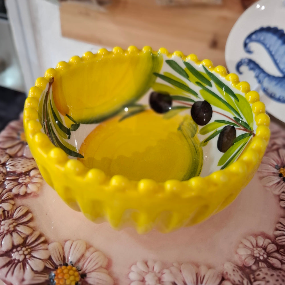 Keramikset - 2 er Schalen Design Zitronen & Olive IMPERO ( B. ca. cm 12 - H ca. cm. 6,5 ) - Handarbeit aus Italien