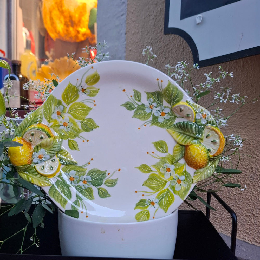 Keramikteller - "Oval Zitrusblüten & Limoni " ( L. ca. 26 cm. B ca 21 cm. )Handarbeit aus Italien