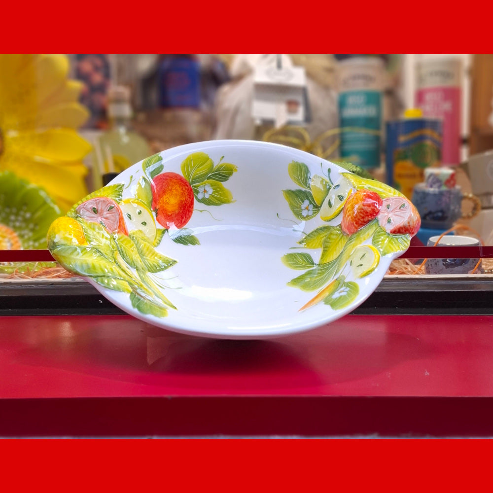 Keramikschale - "Oval Zitrusblüten mit Orangen & Limoni in Reliev " ( L. ca. 31 cm. B ca 24,5 cm. H ca. 7,5 cm.) Handarbeit aus Italien