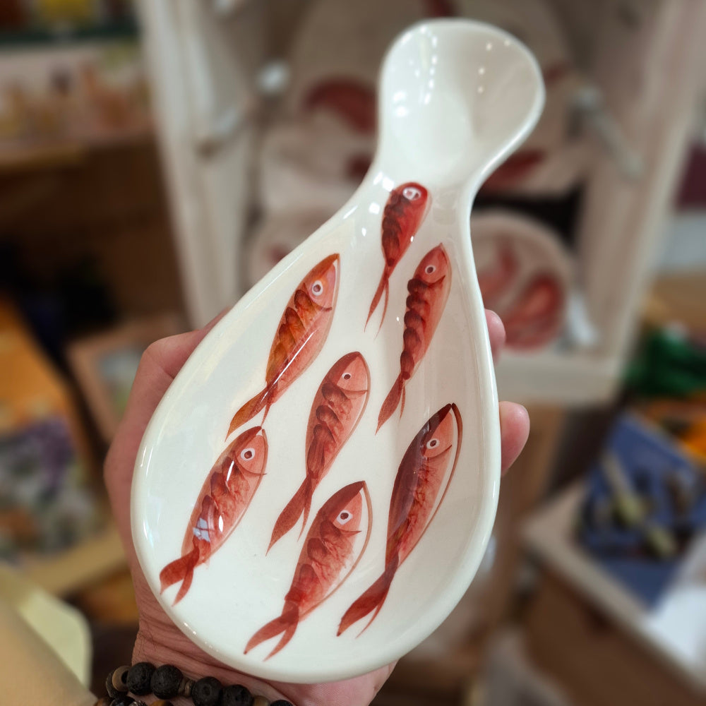 Keramik Antipasto/Teller Motiv Kleine Fische Farbe Cottorot ( B. cm. ca. 6,5/10 cm. L cm.ca. 27) - Handarbeit aus Italien