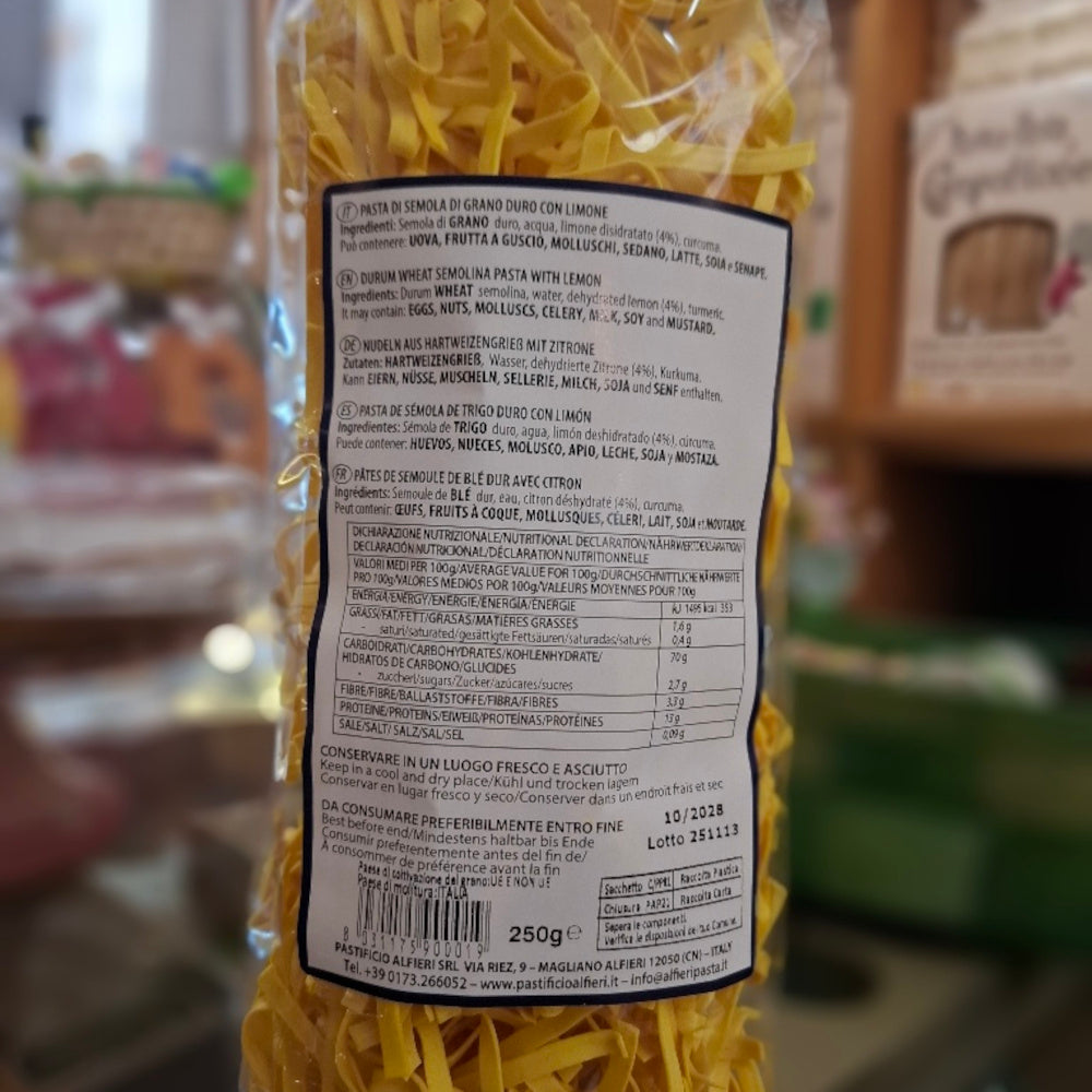 Pasta-Riccioli al Limone (Tagliatelle mit Zitrone)- Piemonteser Spezialität aus dem Hause Alfieri Cuneo Italy