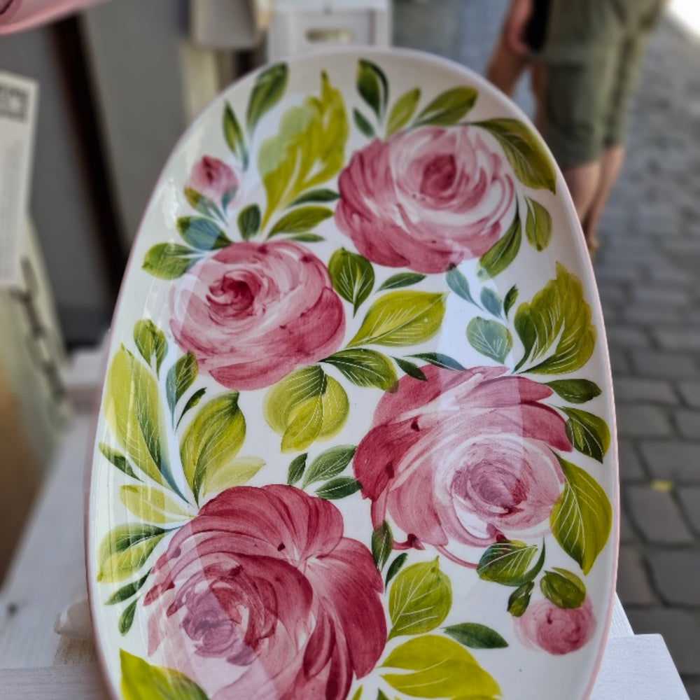 Keramik Teller Oval Motiv Rose ( L ca. 33cm x B ca. 20 cm) - Handarbeit aus Italien