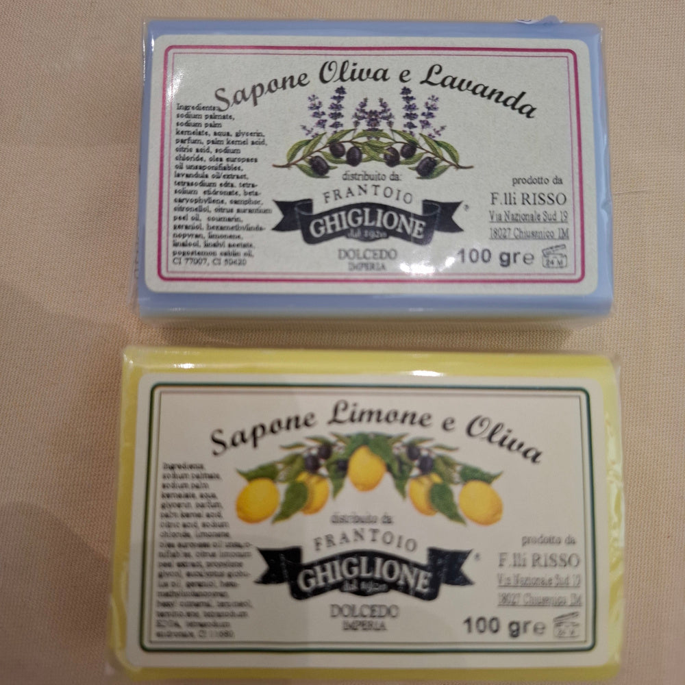 Ghiglione Olivenöl Kosmetik: Olive/Lavendel & Olive/Zitrone - aus Ligurien Frantoio Ghiglione Imperia