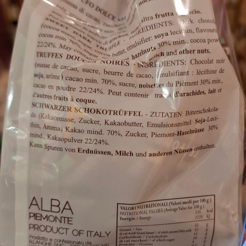 Cioccolato - Schokotrüffelpralinen mit Haselnüssen - Tartufi dolci Neri 200 gr. Beutel - b.langhe Alba Piemont