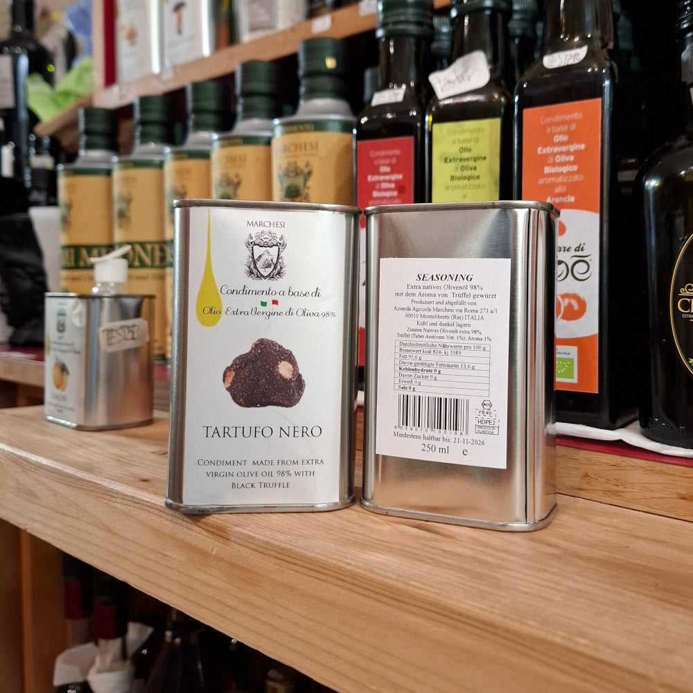Olivenöl mit Schwarzer Trüffel Aromatisiert - 1 x 250 ml.  Marchesi Montelibretti Roma - Italy
