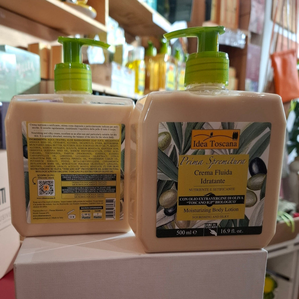Bio Olivenöl Kosmetik: BODY LOTION 500ml - Feuchtigkeitsspendende Körpercreme - IDEA TOSCANA - FLORENZ