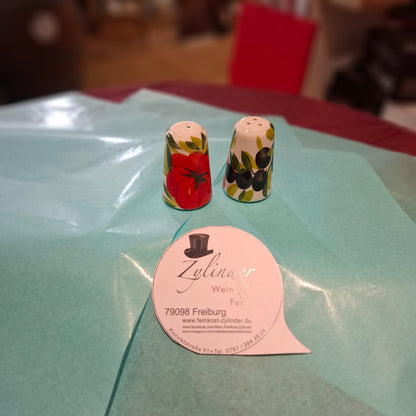 Keramik Salz- & Pfefferstreuer - in Italien handgemacht & handgemalt, "Pomodoro Datterino " ("Datteln Tomaten")