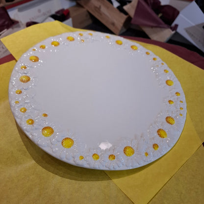 Keramik  Teller Bianco/Weiß mit Margheritedekorand ( B. cm. ca. 33 H cm. ca. 1,5 ) - Handarbeit aus Italien