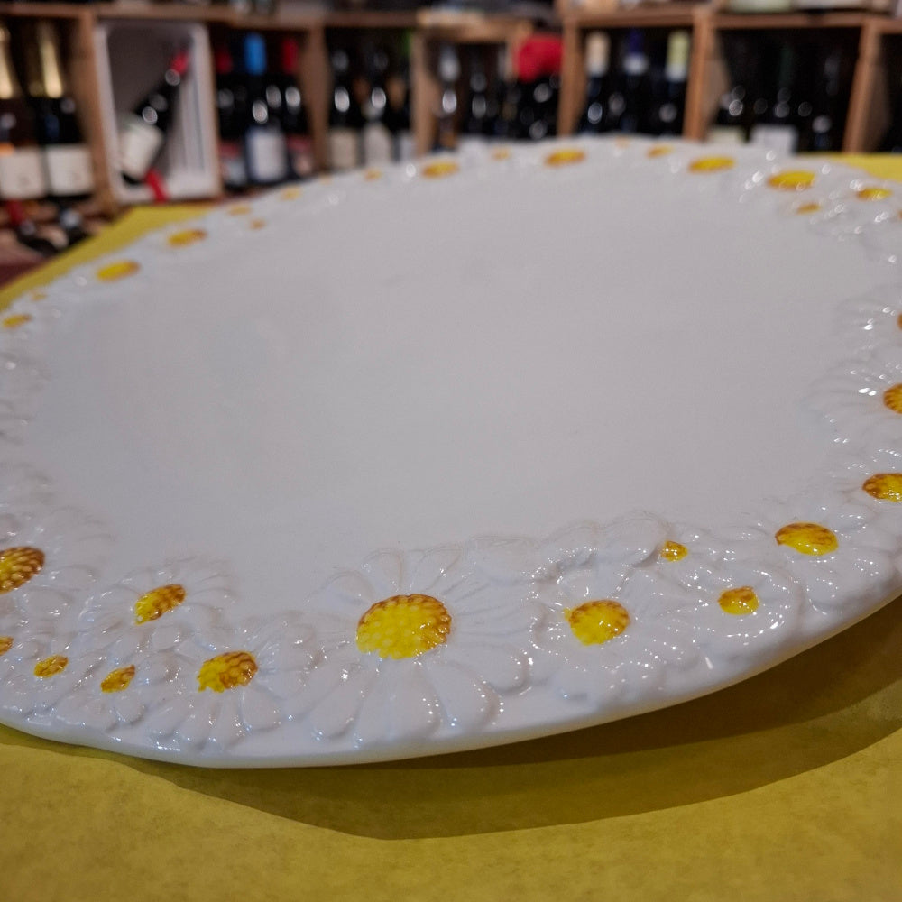Keramik  Teller Bianco/Weiß mit Margheritedekorand ( B. cm. ca. 33 H cm. ca. 1,5 ) - Handarbeit aus Italien