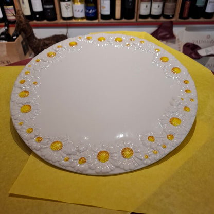 Keramik  Teller Bianco/Weiß mit Margheritedekorand ( B. cm. ca. 33 H cm. ca. 1,5 ) - Handarbeit aus Italien