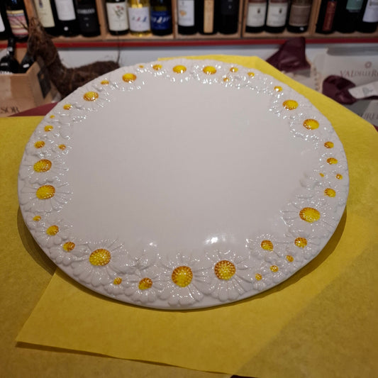 Keramik  Teller Bianco/Weiß mit Margheritedekorand ( B. cm. ca. 33 H cm. ca. 1,5 ) - Handarbeit aus Italien