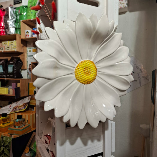 Keramikteller - Margherita - Farbton Weiß , mit Orange, Gelb zentrum Handarbeit aus Italien