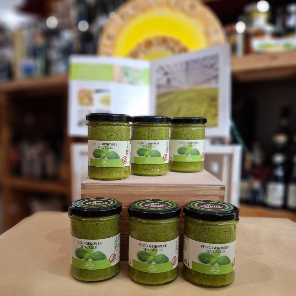 Pesto Genovese ohne Knoblauch - Pesto Rossi 1947 Genua - in Angebot 6 x 170 gr.