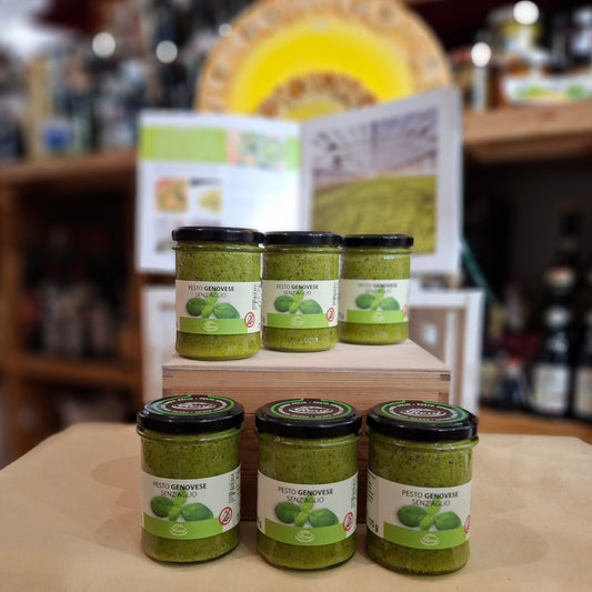Pesto Genovese ohne Knoblauch - Pesto Rossi 1947 Genua - in Angebot 6 x 170 gr.