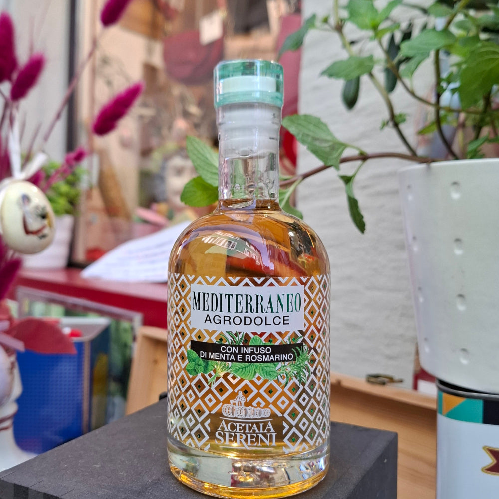 Condimento Agrodolce Mediterraneo - Weißer Balsamico Mediterraneo mit Minze & Rosmarin- Acetaia Sereni