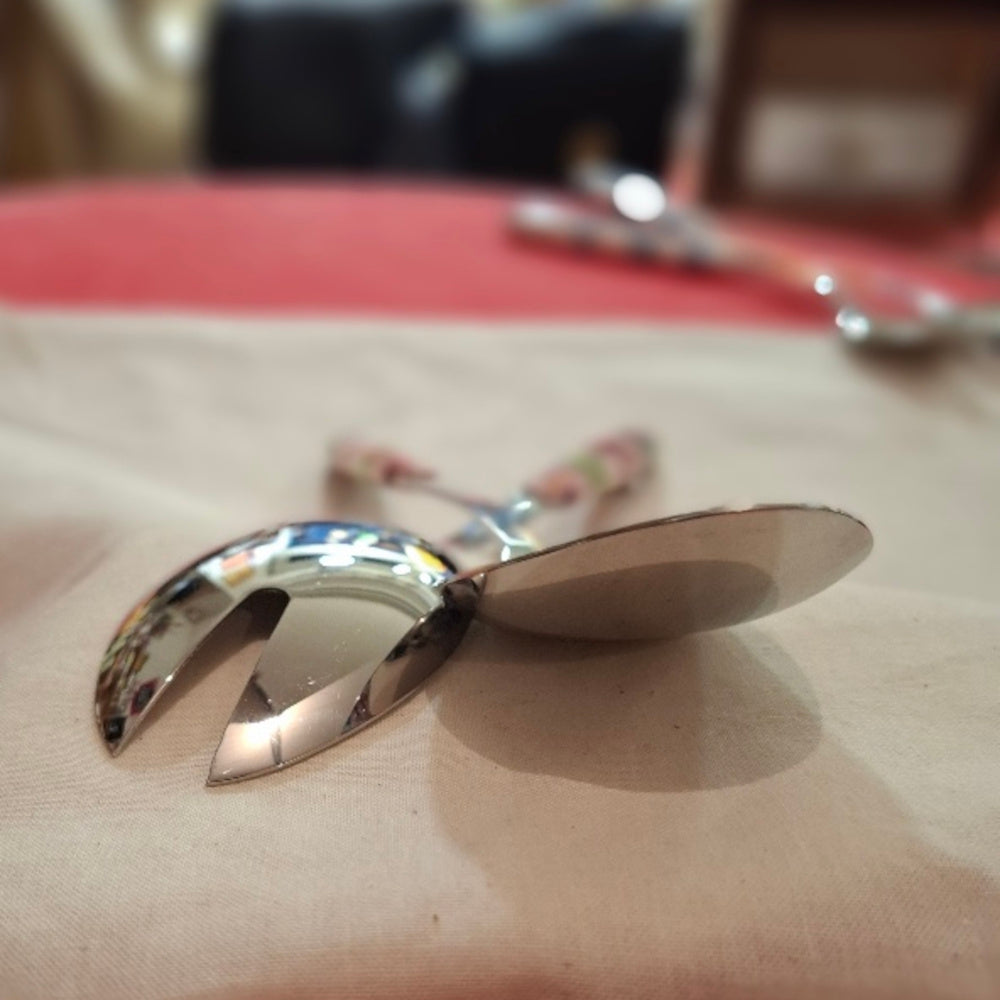 Besteck Löffel & Gabel für Salat & Pasta - L. ca. cm. 26 - Motiv Rose