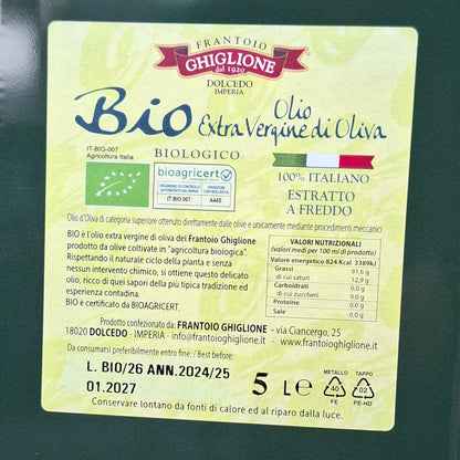 Natives BIO Olivenöl Extra Vergine aus Ligurien 5 lt. - Frantoio Ghiglione Dolcedol IM Ligurien Italy