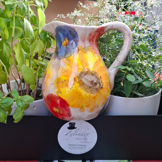 Keramik Karaffe ( H. 18 cm.ca. 1.25 lt. ) Design  Mix Flower - Handarbeit aus Italien