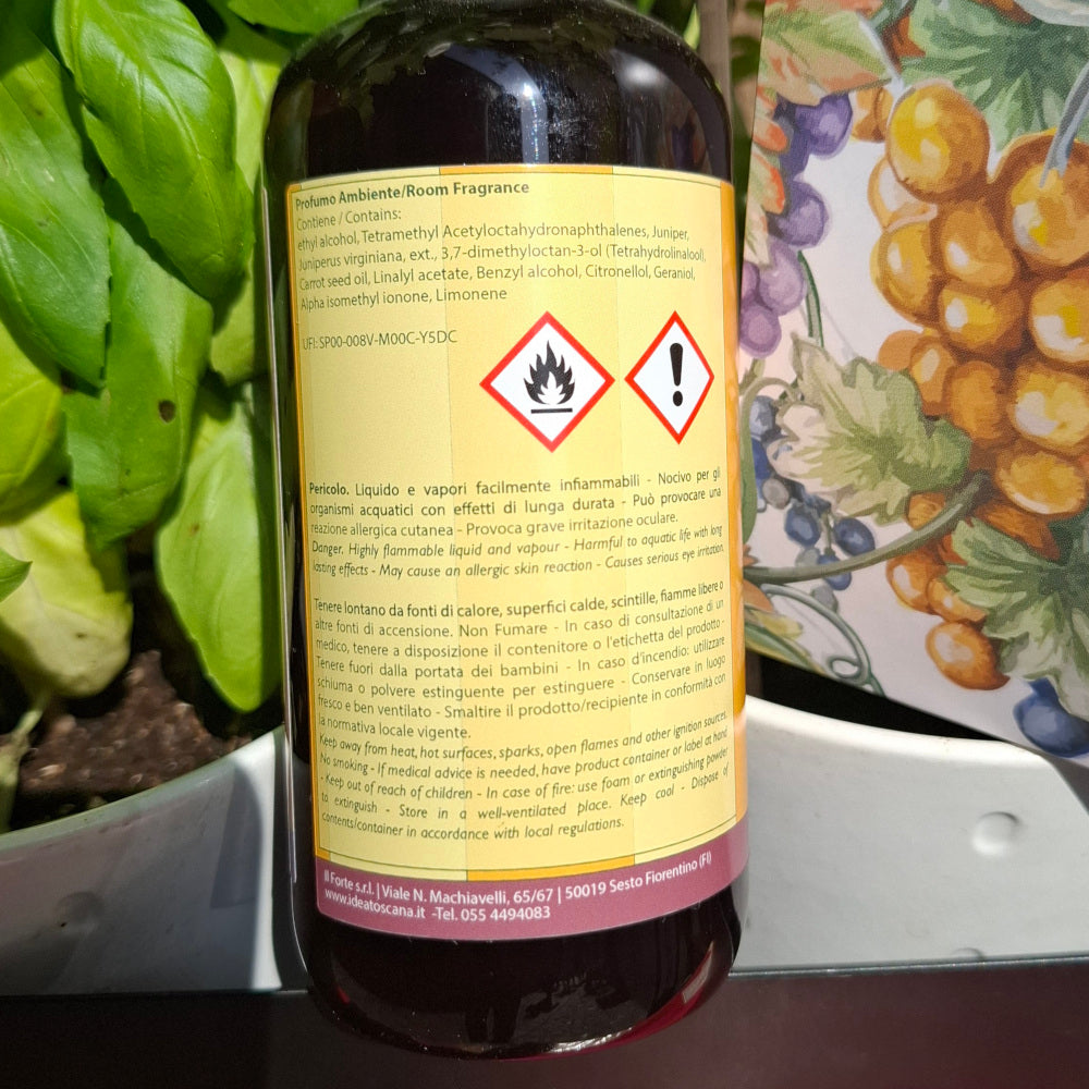 RAUMDUFT FÜR IHR ZUHAUSE  250ml REFILL "TRAUBE" - GRAPEVINE ROOM FRAGRANCE 250 ml REFILL BTL. whit a Precious Blend of Essential Oil,  IDEA TOSCANA FIESOLE - TOSKANA