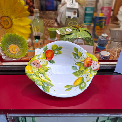 Keramikschale - "Oval Zitrusblüten mit Orangen & Limoni in Reliev " ( L. ca. 31 cm. B ca 24,5 cm. H ca. 7,5 cm.) Handarbeit aus Italien