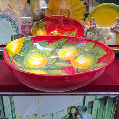 Keramikschale Design Limoni mit Fondorosso - ca. 34 cm B, ca. H 10,5 cm ca.- Handarbeit aus Italien