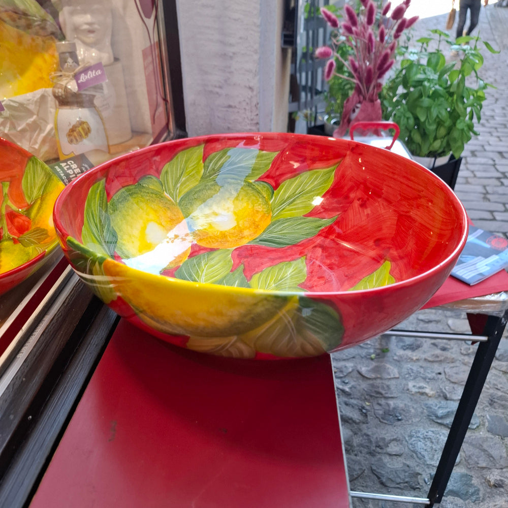 Keramikschale Design Limoni mit Fondorosso - ca. 34 cm B, ca. H 10,5 cm ca.- Handarbeit aus Italien