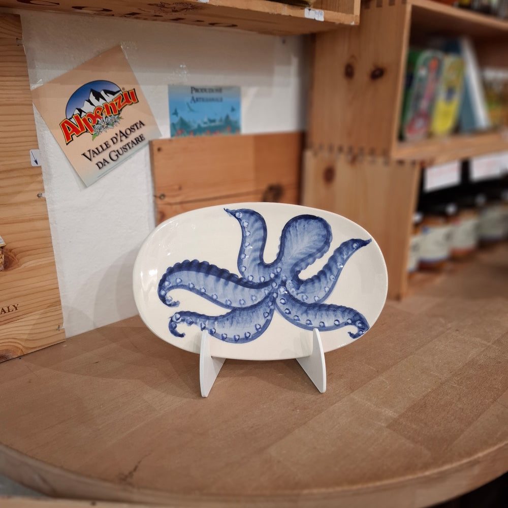 Keramik Teller  Motiv Oktopus Farbe Blu/Blau ( L ca. 21 cm, B ca. 13 cm) - Handarbeit aus Italien