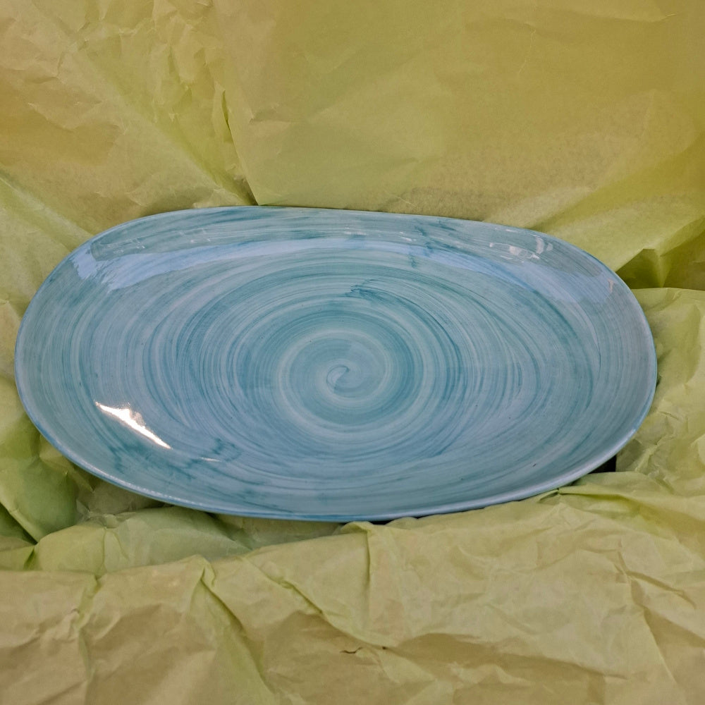 Keramik Teller Oval Farbe "Verdemare" ( L ca. 33cm x B ca. 20 cm) - Handarbeit aus Italien