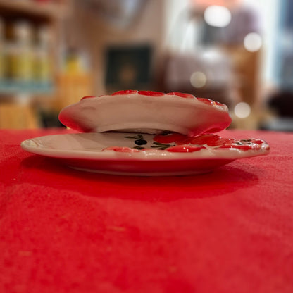 Keramikset 2er Stk. - Ovale Teller Design Tomaten in Reliev & Oliven - Handharbeit aus Italien