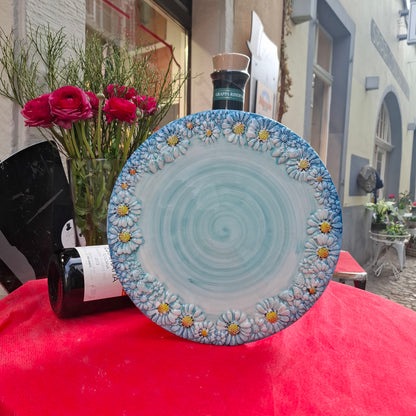 Keramik  Teller Azzurro mit Margheritedekorand ( B. cm. ca. 33 H cm. ca. 1,5 ) - Handarbeit aus Italien