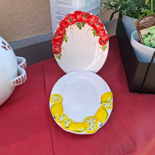 Keramikset - 2 x Ovale Teller Design & Reliev Pomodori & Limoni - Handarbeit aus Italien