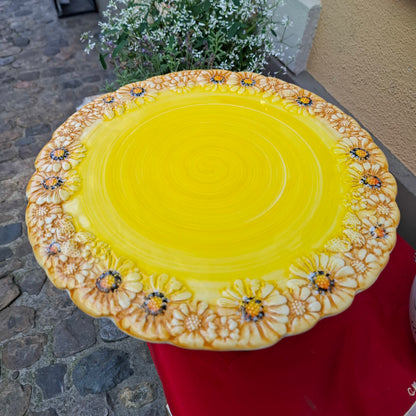 Keramik  Teller Gelb mit Margheritedekorand ( B. cm. ca. 33 H cm. ca. 1,5 ) - Handarbeit aus Italien