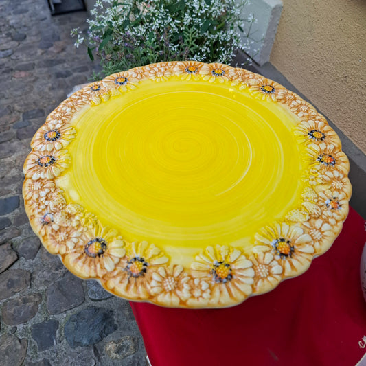 Keramik  Teller Gelb mit Margheritedekorand ( B. cm. ca. 33 H cm. ca. 1,5 ) - Handarbeit aus Italien