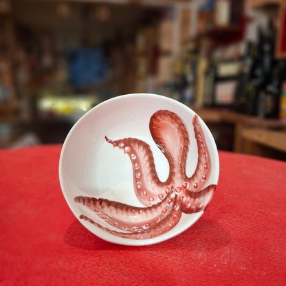 Keramik  Set Teller+ Schüßel Motiv Oktopuss Farbe Cottorot - Handarbeit aus Italien