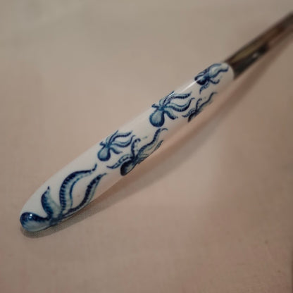 Besteck Löffel & Gabel für Salat & Pasta - L. ca. cm. 26 - Motiv Kleine Tintenfische Farbe Blau