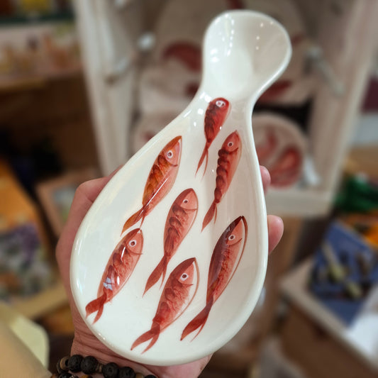 Keramik  Antipasto/Teller Motiv Kleine Fische Farbe Cottorot ( B. cm. ca. 6,5/10 cm. L cm.ca. 27) - Handarbeit aus Italien