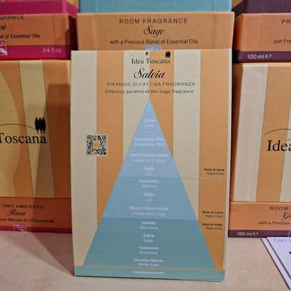 RAUMDUFT FÜR IHR ZUHAUSE  100ml SALBEI - SAGE ROOM FRAGRANCE 100ml whit a Precious Blend of Essential Oil,  IDEA TOSCANA FIESOLE - TOSKANA