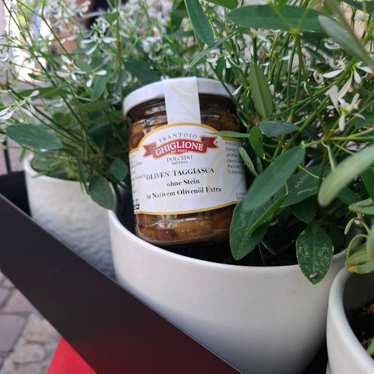 Olive Taggiasche Ohne Stein in Olivenöl 180 gr.  - aus Ligurien Frantoio Ghiglione Imperia