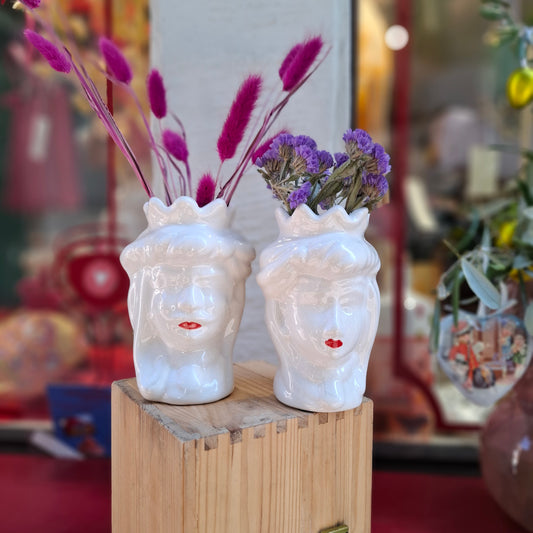 Vasenköpfe Prinipessa & Principe in Keramik ca. 13,5 cm H. - Handproduziert & dekoriert in Todi Umbrien