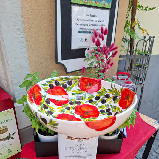 Keramikschale Design Oliven & Tomaten - ca. 34 cm B, ca. H 10,5 cm ca.- Handarbeit aus Italien
