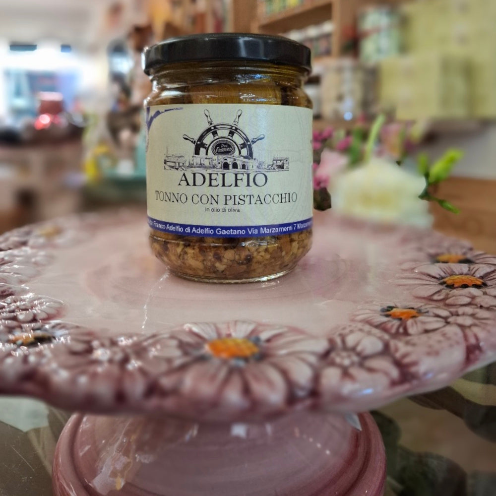 Fisch - Antipasto Thunfisch mit Pistazieen in Olivenöl, Adelfio, Marzamemi, Sizilien