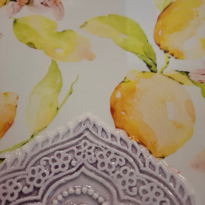 Keramik Teller - Unikat Zitrusblüte, Früchtee "Damascato"Handarbeit aus Italien ( Durchm. 35,5 cm ca. H 5 Cm. ca.)