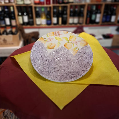 Keramik Teller - Unikat Zitrusblüte, Früchtee "Damascato"Handarbeit aus Italien ( Durchm. 35,5 cm ca. H 5 Cm. ca.)