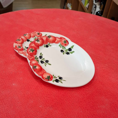 Keramikset 2er Stk. - Ovale Teller Design Tomaten in Reliev & Oliven - Handharbeit aus Italien