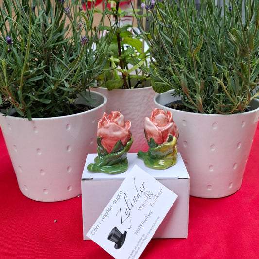Keramik Salz- & Pfefferstreuer - in Italien handgemacht & handgemalt, "Rose da Giardino" ("Gartenrosen")