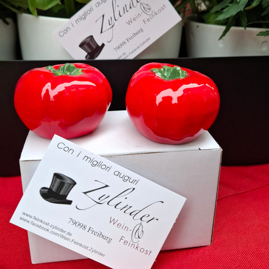 Keramik Salz- & Pfefferstreuer - in Italien handgemacht & handgemalt, "Pomodorini" ("Kleine Tomaten")
